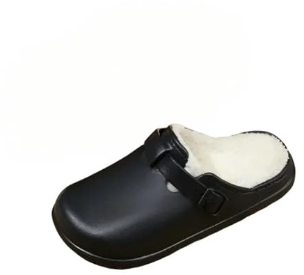 FLIOZY Zoccoli invernali da donna, impermeabili, con fodera in pelliccia, caldi, antiscivolo, zoccoli da giardino per interni ed esterni, Nero , 43.5 EU