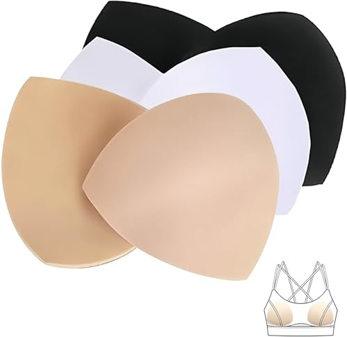 3 Pairs Triangle Bra Pads Inserts, Removable Push Up Pads in Black, White & Beige for Swimsuit, Bikini and Sports Bra
