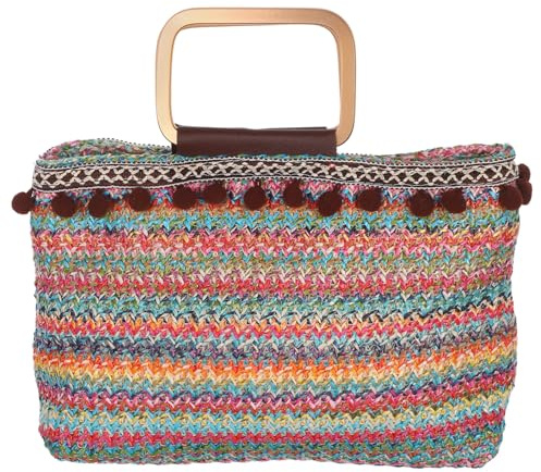 ifundom Paquet à Main Tissé en Paille Colorée Grosse Capacité Léger et Spacieux Style Décontracté pour Rangement Quotidien et Sorties Estivales Paquet Artistique Femme
