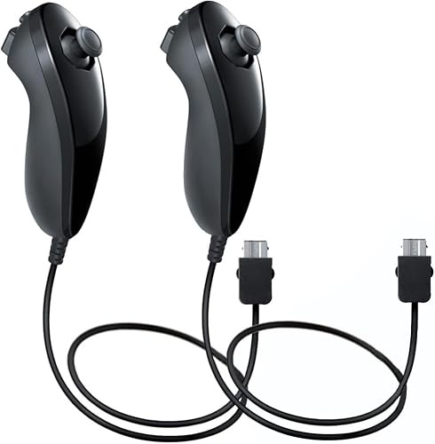 Zodazoqa 2-pack trådbunden Nunchuk-kontroll, bärbar tvåhänt spelfjärrkontroll med 3-axlad joystick för förbättrad spelkontroll – svart
