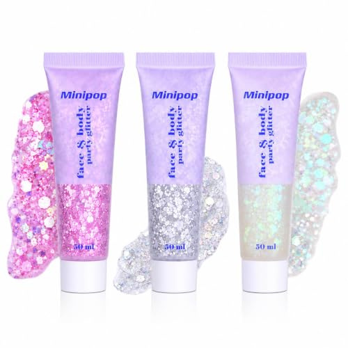 3 Pièces Gel Paillettes Visage, Colle Scintillant à Paillette Longue Durée