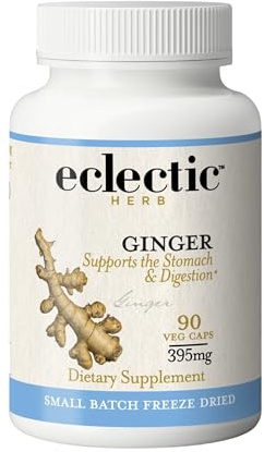 Eclectic Herb - Ginger Capsules | Antioxidants for Heart Support & Digestive Health | Herbal Supplement | US-Grown, Organic, Vegan, Non-GMO, Gluten Free (90 CT | 395 mg)