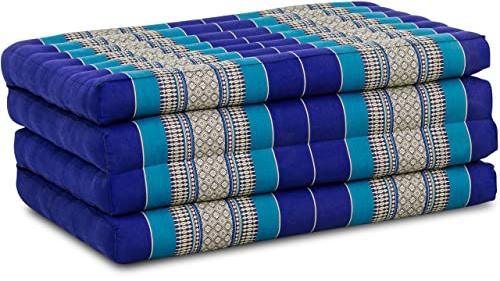 livasia Nachhaltige Klappmatratze aus Kapok - 200x80x8cm - Gästematratze, Faltbare Matratze für Van, ökologische Yogamatte, klappbares Gästebett, Liege für Garten und Balkon (Blau)