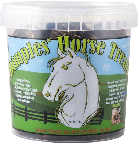 Dimples Horse Treats with Pill Dimples - 3lb Tub of USA-Made Horse Cookies with Beet Pulp - Tasty, Healthy, & Organic Treats - Equine Pill Dimples for Meds