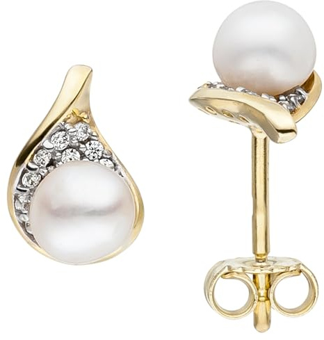 Jobo Damen-Ohrstecker aus 9 Karat 375 Gold mit Perlen und Zirkonia