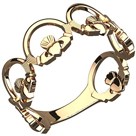 GWG Jewellery Ring 18K Gold Coated Sterling Silver Chain of Claddagh Rings – 5 in Gift Box for Women