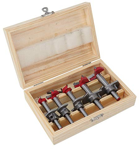 Juego de brocas Forstner, Fresas Set 5 PCS Juego de Brocas de Posicionamiento Ajustable Orificio para Carpintería Cementada Sierra con Taladro de Profundidad (15 mm, 20 mm, 25 mm, 30 mm, 35 mm)