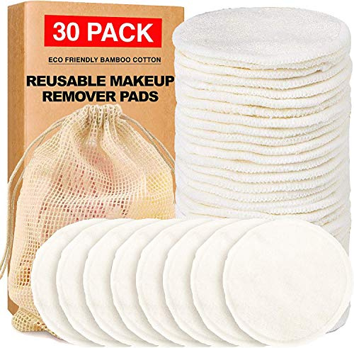 Reusable Makeup Remover Pads (18ct + Bonus Laundry Bags 2ct + Facial Headband 1ct) Bamboo Cotton Face Pads - Eco Friendly & Washable - Variety Pack