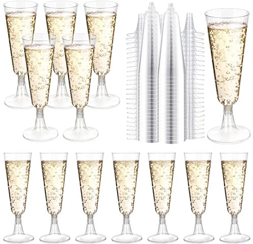 SUREHOME Plastic Champagne Flutes 200 Pack Champagne Glasses Disposable Mimosa Glasses 5 Oz Crystal Clear Plastic Flutes for Party Drinking Cocktail Cups Acrylic Wedding Toasting Glasses Flutes Bulk