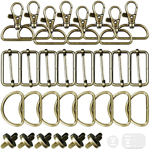 Drehbare Karabinerhaken Schlüsselanhänger 30 Stück D-Ringe Triglide-Schiebeschnalle Magnetknöpfe Taschenverschluss Metall Halbrund Schnallen Hardware Dornschließe für Rucksack DIY Zubehör (Bronze)