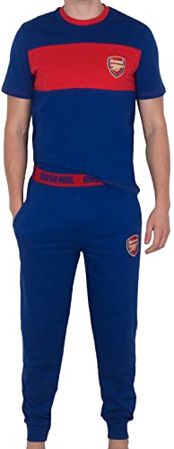 Arsenal FC Official Football Mens Premium Long Pyjamas Set Navy Red Large