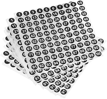 sourcing map 50 Blatt Zahlenaufkleber 1-100 rund Vinyl-Aufkleber Weiß auf Schwarz Schließfach