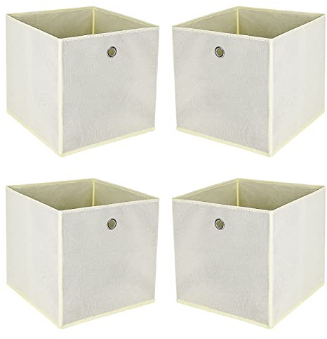 KingSaid 4er Aufbewahrungsbox 32x32x32cm Faltbox Mit Fingerloch Faltbar Würfelform Vliesstoff Und Karton Aufbewahrungskorb Für Regale Schrank Organizer Kleiderschrank Aufbewahrungsboxen Beige