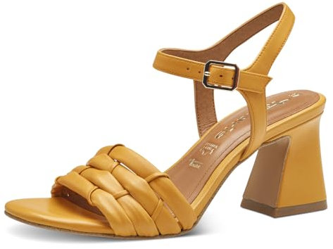 Tamaris Damen Sandalen mit Absatz Leder Banana-Absatz Sommer; MANGO/gelb; 37 EU
