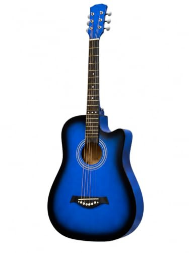 38 Inch Full Size Acoustic Guitar Classical Cutaway Design Hardwood Finish & Steel Strings with Bag (Blue)