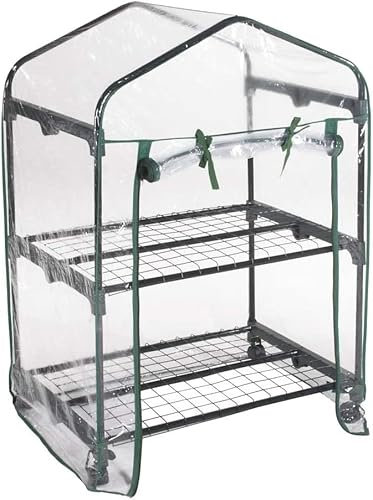 Mini serra da esterno Silvia con 2 ripiani e ruote, 69x49x93 cm.