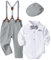 Volunboy Baby Jungen Anzug Set Bekleidung Hemd mit Fliege + Hosenträger Hosen Strampler Anzug（9-12 Monate，Größe 73，Graue Punkte）