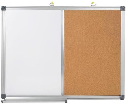 DLAZUM Lavagna combinata in Sughero con portapenne, bacheca cancellabile a Secco, Cornice in Alluminio Argento per Aula Scolastica, Ufficio, casa (Dimensioni: 45x60 cm) (60x90 cm)