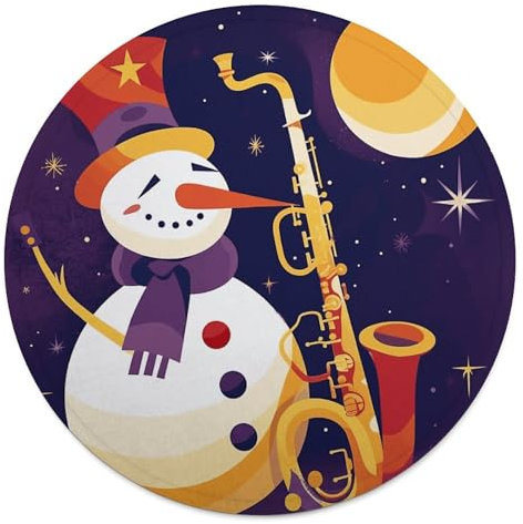Rundes Strandtuch, Schneemann spielt Saxophon, bedruckte Reisedecke, personalisierte Decke, Yoga-Decke, Mikrofaser-Strandtuch, dicke Tischdecke, Unisex