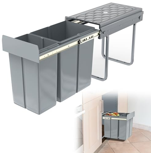 Froadp - Pattumiera da incasso per cucina, estraibile, con raccoglitore di rifiuti, 2 scomparti, sistema di separazione dei rifiuti, estrazione completa con guide telescopiche, 48 x 26 x 41,8 cm