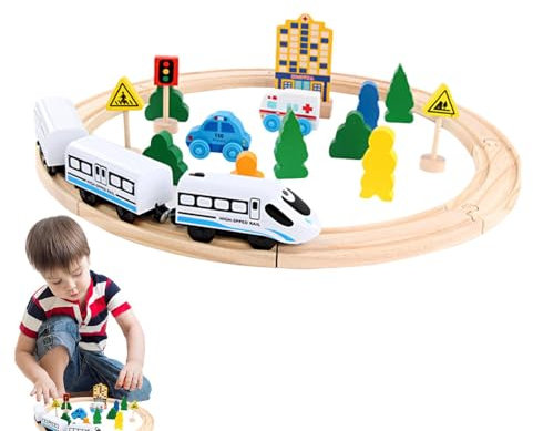 Kindereisenbahn-Set, Spielzeugeisenbahn-Sets | Modelleisenbahn-Set mit Holzschienen - Lernaktivitäten im Vorschulalter, interaktive Eisenbahnbausätze für und Mädchen ab 3 Jahren