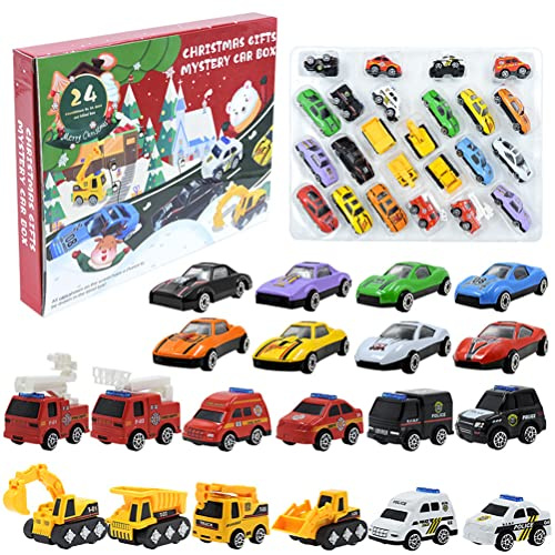 Fdit Calendario Dell'avvento di Natale con 24 Macchine Giocattolo Tirano Indietro, Calendario del Conto Alla Rovescia Educativo per Bambini, di Natale Divertente per Bambini di età (Come mostrato in)