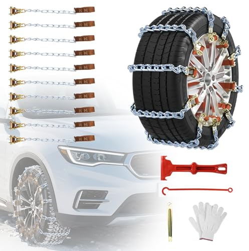 Qoosea Snow Chains for Car 10Pcs Tire Chains for SUV Manganese Steel Tire Chains Heavy Duty Universal Anti-Slip Chains for Tires Durable Tire Cables