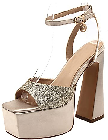 FCXDMY Sandali con Tacco Alto da Donna Décolleté con Plateau con Tacco Grosso Décolleté con Punta Aperta con Cinturino alla Caviglia Scarpe con décolleté da Sposa per Feste
