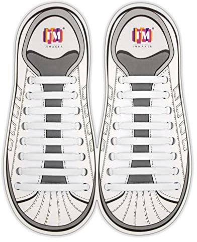 INMAKER No Tie Shoe Laces for Adults and Kids, Elastic Shoelaces for Sneakers, Rubber Silicone Tieless Laces, White