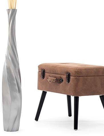 Leewadee Jarrón Grande De Suelo - Jarrón Alto De Madera De Mango para Ramas Decorativas, 85 cm, Plateado