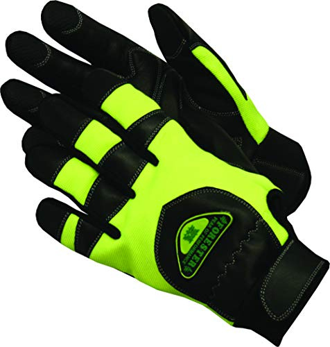 FORESTER Hi-Vis Chainsaw Gloves | Anti-Vibration Leather Safety Gloves for Chainsaw Work, Logging & Tree Cutting | Cut-Resistant Protection - Large