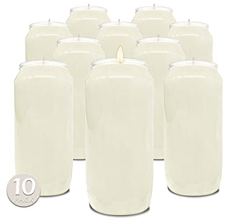 Hyoola 7 Day White Prayer Candles, 10 Pack - 6 Tall Pillar Candles for Religious, Memorial, Party Decor, Vigil and Emergency Use - Vegetable Oil Wax in Plastic Jar Container