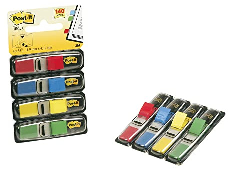 Post-it® Index Mini 683 sticky markers, blue/yellow/green/red, 35 sheets (4 pieces), you will receive 1 pack of 4 pieces.
