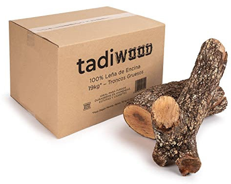 19kg de Encina. Troncos Gruesos Ideales para Chimeneas, Calderas, Estufas y Fuegos Duraderos en General. Leña Seca y de Poda Controlada. Hecho en España