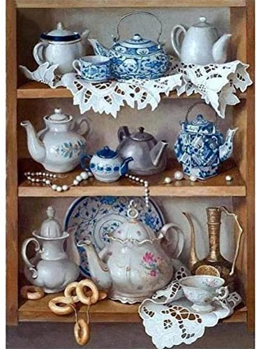 Meecaa Kit de peinture diamant avec outils, ustensiles de cuisine, vaisselle, bol, théière, bricolage 5D, point de croix, mosaïque, loisirs créatifs 30 x 40 cm (ustensiles de cuisine)