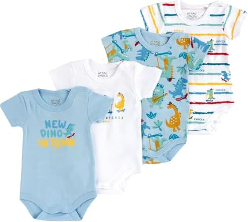 Chicco, Body Neonato e Neonata, Set di 4 Body con Maniche Corte in 100% Cotone, Unisex Bambino e Bambina 0-24 Mesi, Designed in Italy