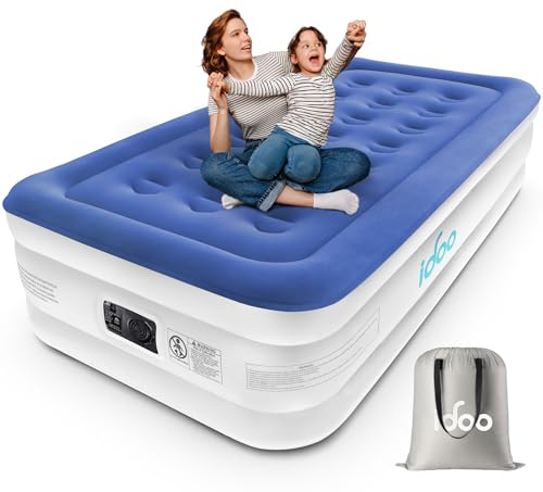 iDOO Colchón Hinchable Sencillo, Cama Hinchable con Bomba de inflado incorporada.Rápido inflado/desinflado en Tan Solo 3 Minutos.para el hogar, Viajes Camping, Medidas:99x190x46cm, Azul