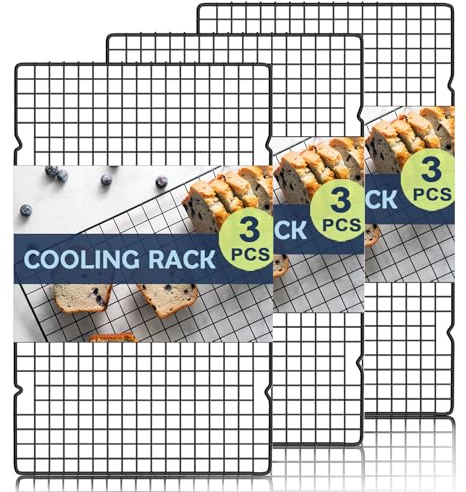 Hunnycook Griglia di raffreddamento da 40 cm x 23 cm, 3 griglie di raffreddamento in acciaio inox, griglie di raffreddamento sicure per forno, griglia nera per arrosti, griglia per torte e biscotti,