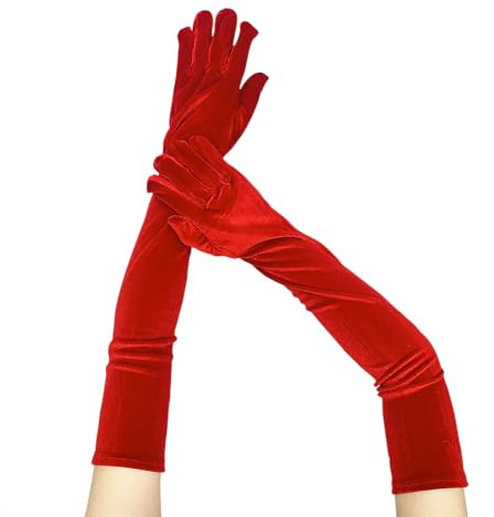 FSSTUD Guanti lunghi da donna in velluto, lunghezza al gomito, 65 cm, guanti da sera per feste in maschera, Rosso, 65 cm long