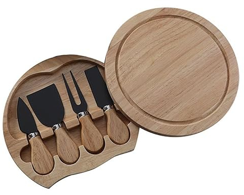 König Design 4-Teiliges Käsemesser Set, Edelstahl Käsegabel Messer Schaufel mit Holzgriff, Mini Käsebrett, Käseschneider, Käseschaufel, für Käsehobel, Kuchen, Dessert und Butterschneider (Schwarz)