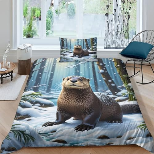 TNFHSOFT Beaver Duvet Cover Set 3D Quilt Cover Decorative Microfiber Comforter Cover Set with Pillow Shams, Zipper, Soft Lightweight 3 Pieces Single(135x200cm)