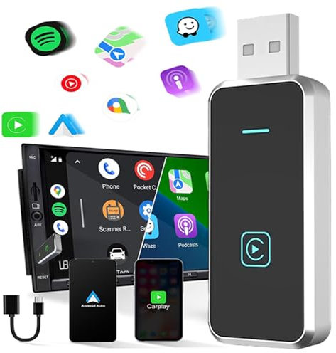 Lizbn Adattatore Carplay Wireless, Mini Carplay Wireless Scatola, Converte Carplay da Cablato in wireless Typ-C/USB Plug & Play per iOS 10+ (Non per BMW/Mercedes/Tesla)