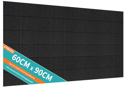 Lot de 6 tableaux d'affichage en liège avec punaises et languettes adhésives - 90 x 60 cm - Noir