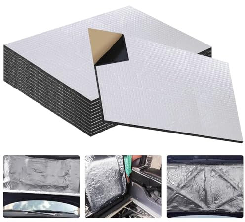 12 Pièces Tapis D’Isolation Acoustique pour Voitures 5mm Tapis de Voiture Isolant Tapis Amortisseur d'Isolation Phonique Thermique Sonore Autocollant Imperméable pour Moteur Voiture Toit Fenêtre
