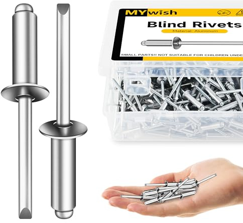 Mywish (100Pcs) 1/4 x 3/4 Blind Pop Rivets Aluminum Grip and Steel Mandrel Blind Rivets, Open End 1/4 Rivets for Metal