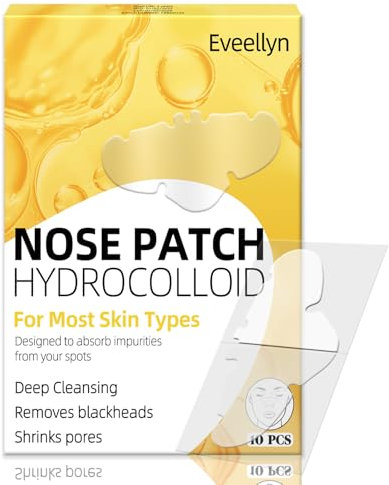 Eveellyn Cerotti Punti Neri, Cerotti Idrocolloidali per Una Pulizia Profonda, Sblocca e Riduce i Pori, Assorbe Il Sebo, Punti Neri Rimozione per Donne e Uomini (10 PCS)