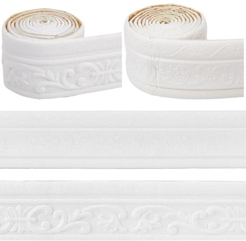 craspire 2 Rouleau de Bordure de Papier Peint de 171 Pouces Moulure Murale Autocollante et Flexible 3D Lignes de Bordure Murale en Mousse PVC Moulure de Base pour Décoration de Miroir D'Hôtel