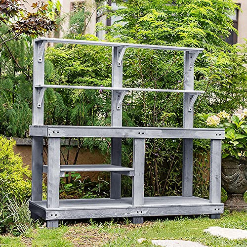ZHSYXLB Wooden Outdoor Garden Potting Bench Work Station 4 Layer Multifunction Storage Flower Plant DIY Workstation for Patios, Courtyards, Balcony (Color : White)