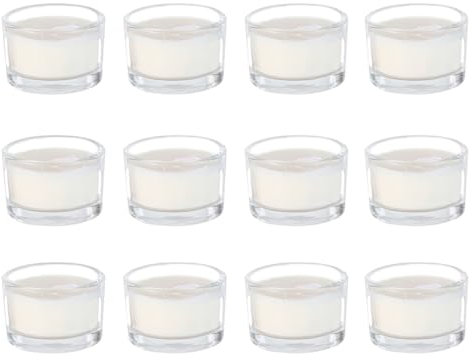 Pack of 12 Clear Glass Filled Ivory Wishing Candles. Smokeless Wishing Candles are Suitable for Home Decoration, spa, Wedding, Birthday, Holiday, Party (12PACK)