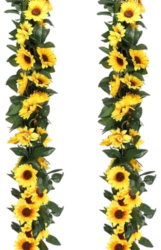 BbiuRer 2 Stück Blumengirlande Künstlich, 2,3m Sonnenblumen Girlande aus Tuch, Perfekt für Deko von Haus, Hochzeit & Party